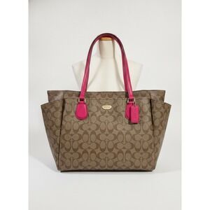 Coach Signature Canvas Baby Bag Diaper Tote Khaki Pink F35414